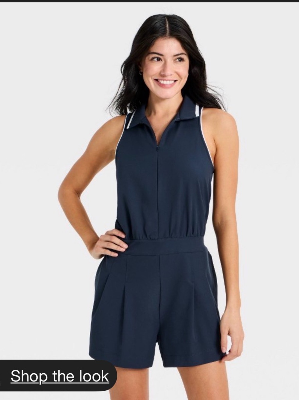 all in motion Navy Sleeveless Zip-Front Romper with Stripe Trim